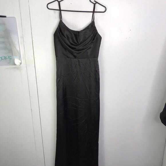 Black Wedding Dress Womens 6 Lace Up Back Silky Satin Cowl Neck Minimalist Goth - Picture 1 of 10